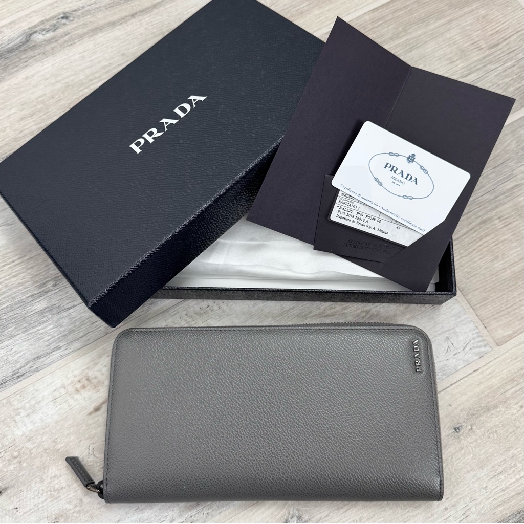 Prada Grey Saffiano Leather Xl Travel Organizer Wallet